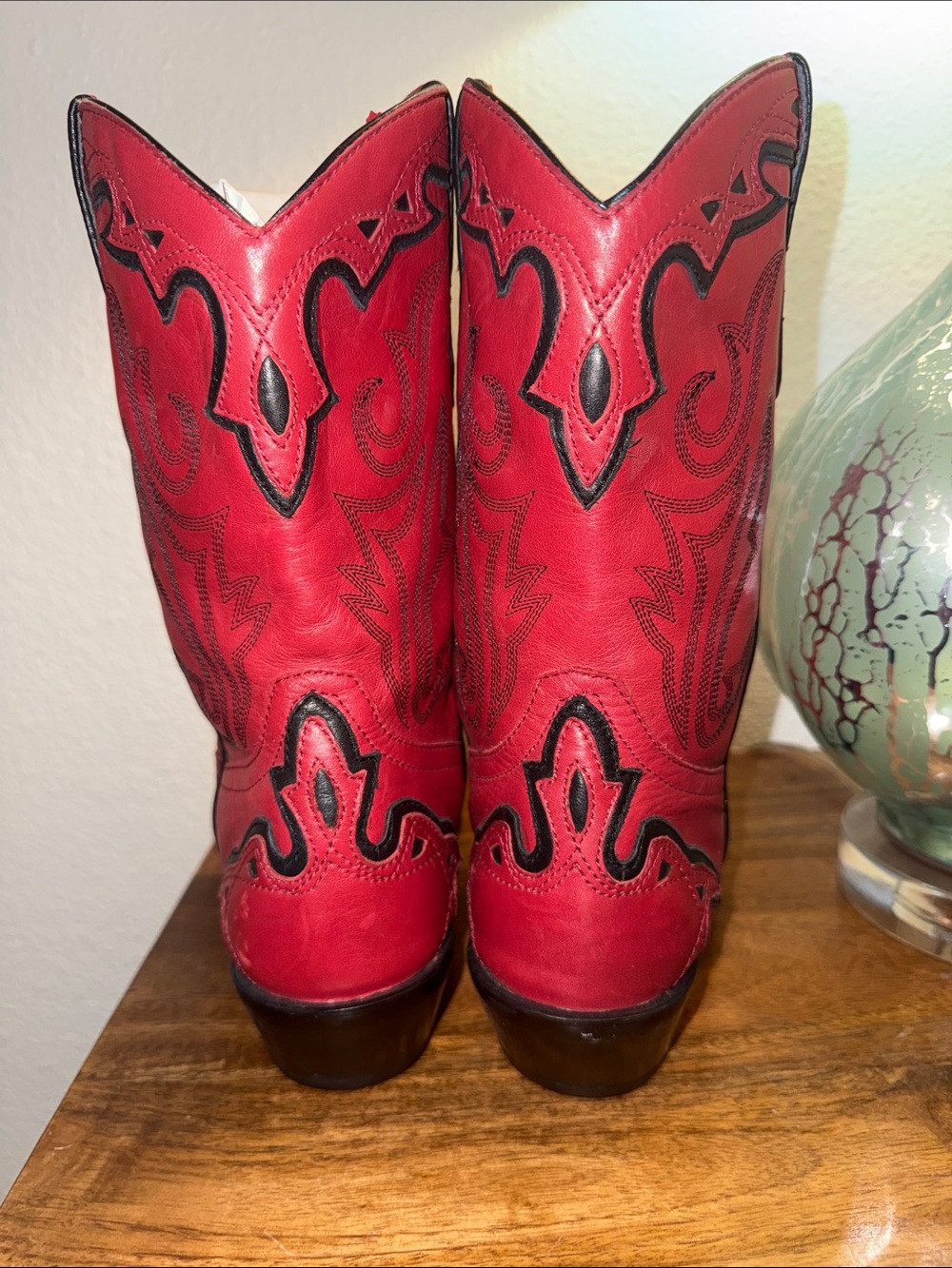 Coldwater Creek Red Leather Western Boots with Black Details - Picture 2 of 11